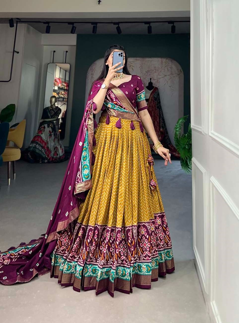 Exquisite Tussar Silk Printed Lehenga Choli Set Perfect for Every Occasion.