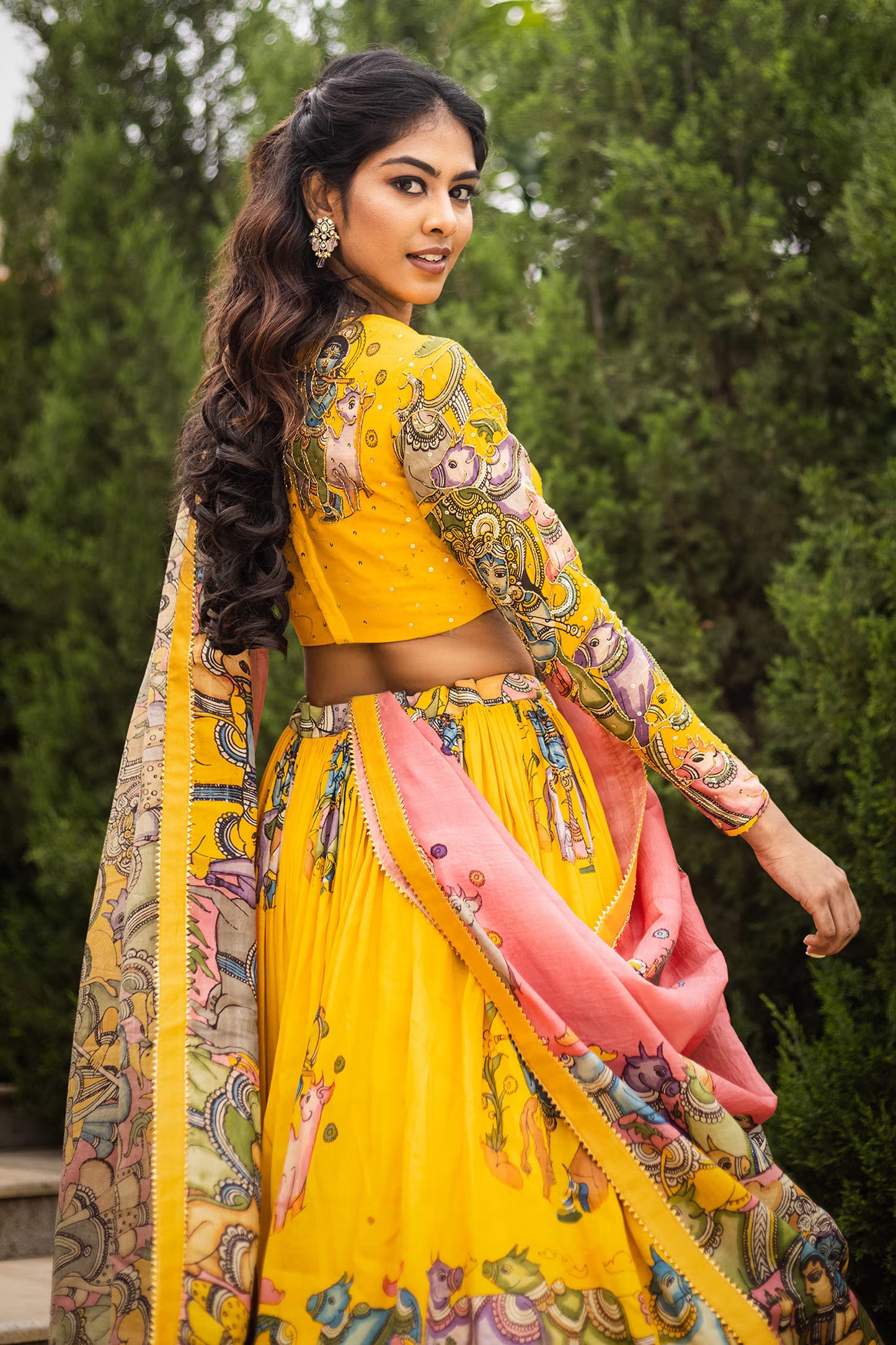 Fully Stiched Yellow Kalmkari Lehengha Choli