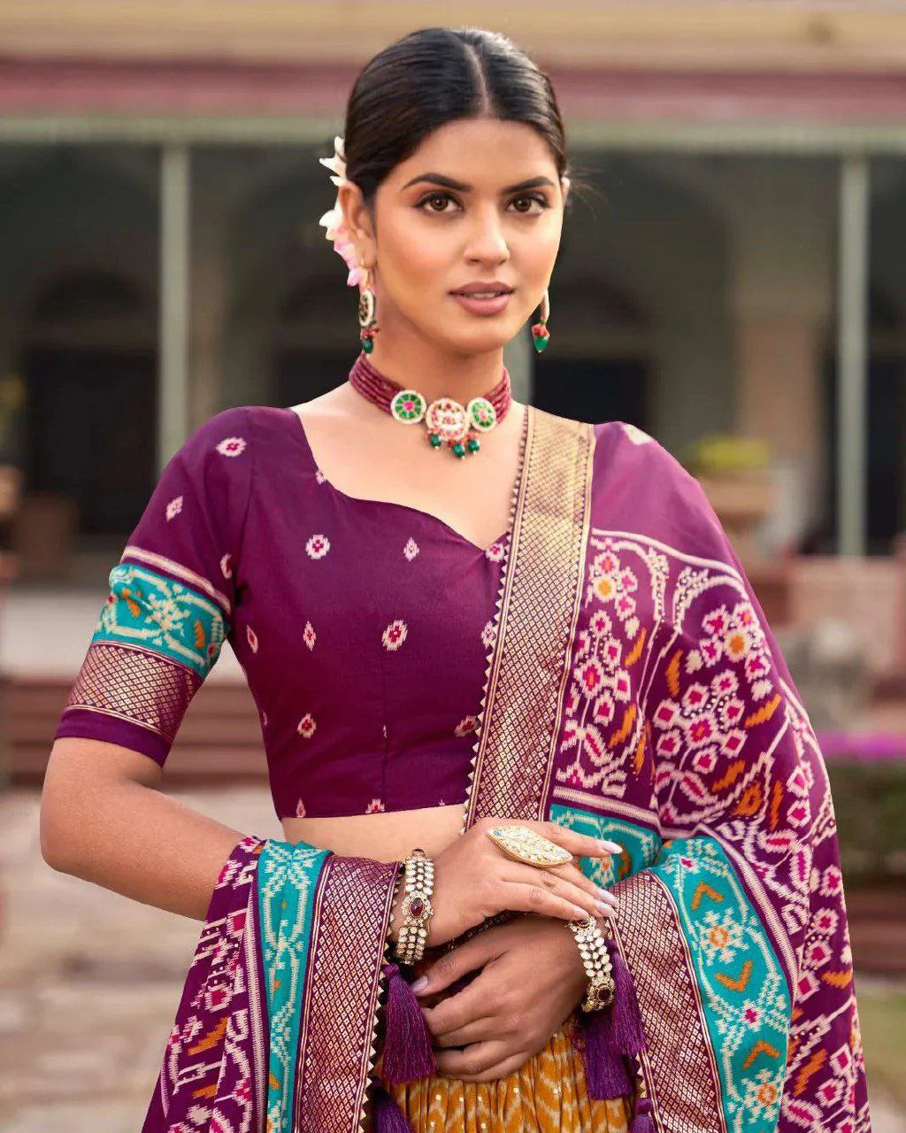 Mustard & Purple Patola Printed Silk Traditional Special Lehenga Choli.