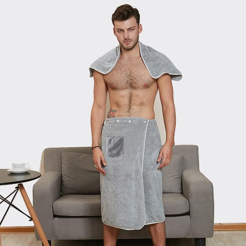 Men Bath Wrap Pocket Microfiber Bath Towel With Hand Towel