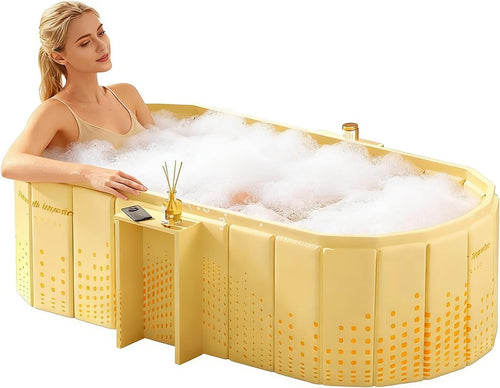 Bath Tub for Adult for Bathroom, Foldable SPA Tub for Home Use with Drainage Hole, Thickened Insulated Ice Bath Tub, Inflatable BathTub for Adults, Ice BathTub for Adults (Yellow)