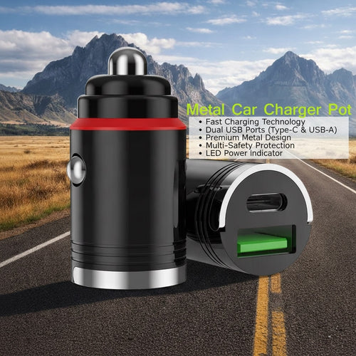 Metal Dual-Port Fast Car Charger (USB-C & USB-A)