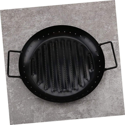 Non-Stick BBQ Frying Pan with Handles - Non-Stick Grill Tray Heavy-Duty Grill Tray for Outdoor Cooking | BBQ Accessory. (Black, Round Grill Tray)