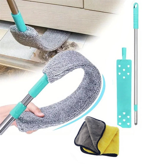 Flexible Gap Cleaning Mop with Washable Microfiber Cloth Towel Napkin| Bendable Flat Mop for Under Bed, Sofa, Cabinet & Narrow Space Dust Cleaning Tool Set
