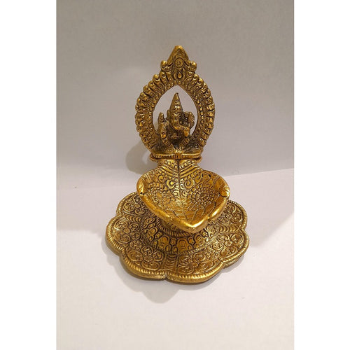 Oxide Metal Decorative Ganesh Idol Showpiece with Oil Lamp Diya (CS-2361681)