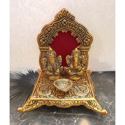 Oxide Metal Decorative Ganesh Laxmi Idol Showpiece with Oil Lamp Diya (CS-2361636)