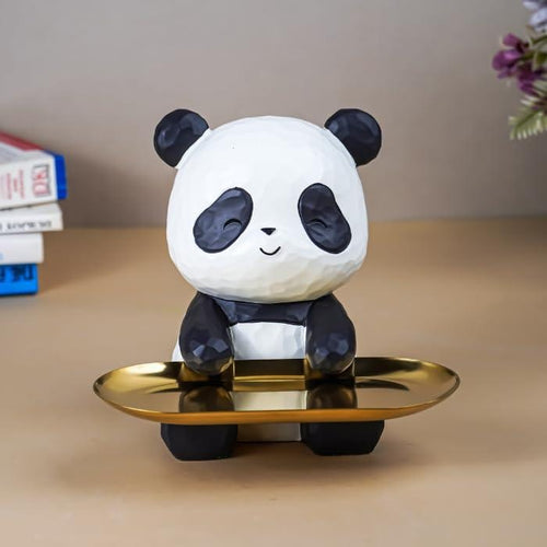 Cute Panda Resin Jewelry & Key Organizer with Golden Tray – Sitting