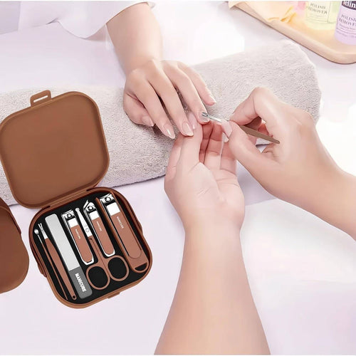 Premium 8-in-1 Stainless Steel Manicure & Pedicure Grooming Set with Portable Travel Case