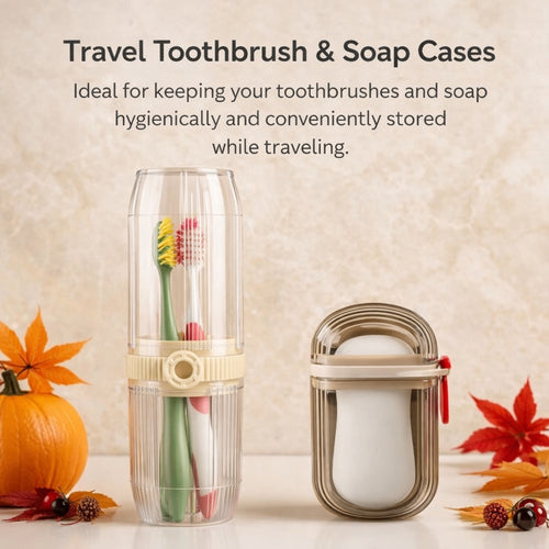 Premium Transparent Travel Hygiene Combo – Toothbrush Holder & Soap Case Set