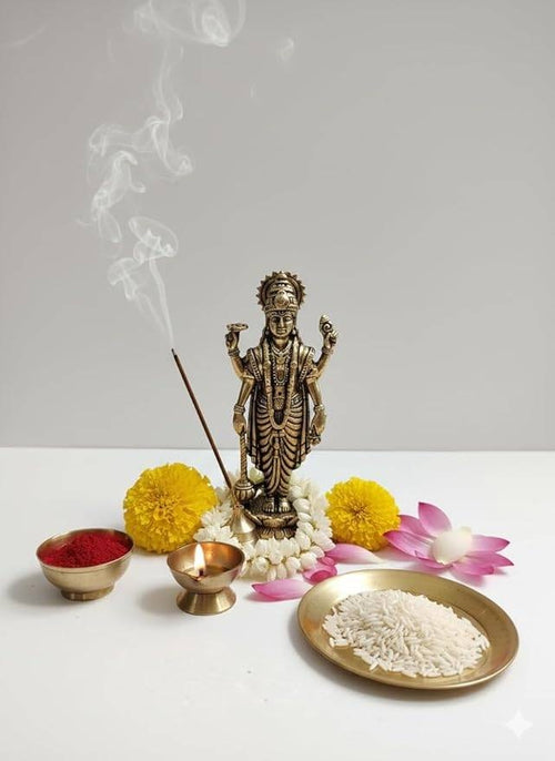 Brass Lord Vishnu Narayan Holding Club Venkatesh Statue for Home Decor Idol - Height 8CM