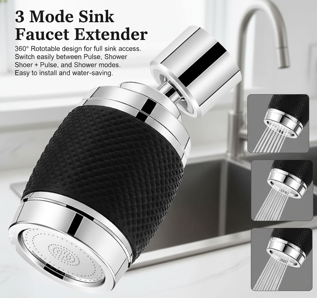 3 Mode 360° Rotatable Sink Faucet Extender – High-Pressure Water Saving Aerator for Kitchen & Bathroom