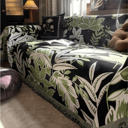 Leaf Print Green Elegance Chenille Sofa Cover