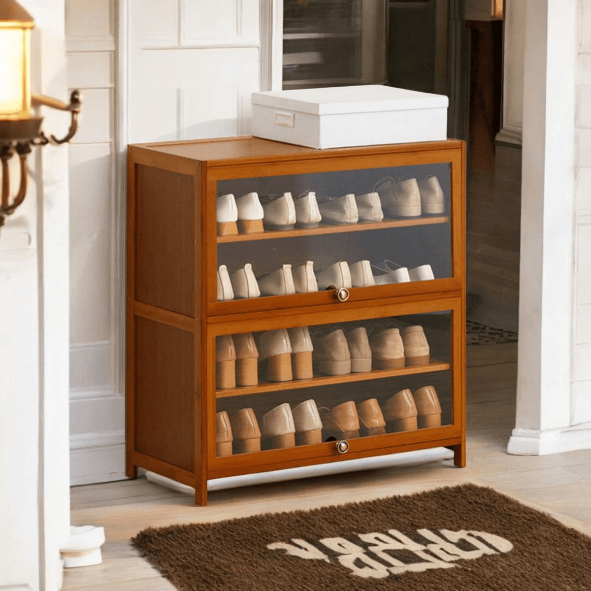 Multi-Layer Bamboo Wood Shoe Cabinet with Flip Doors (80cm)