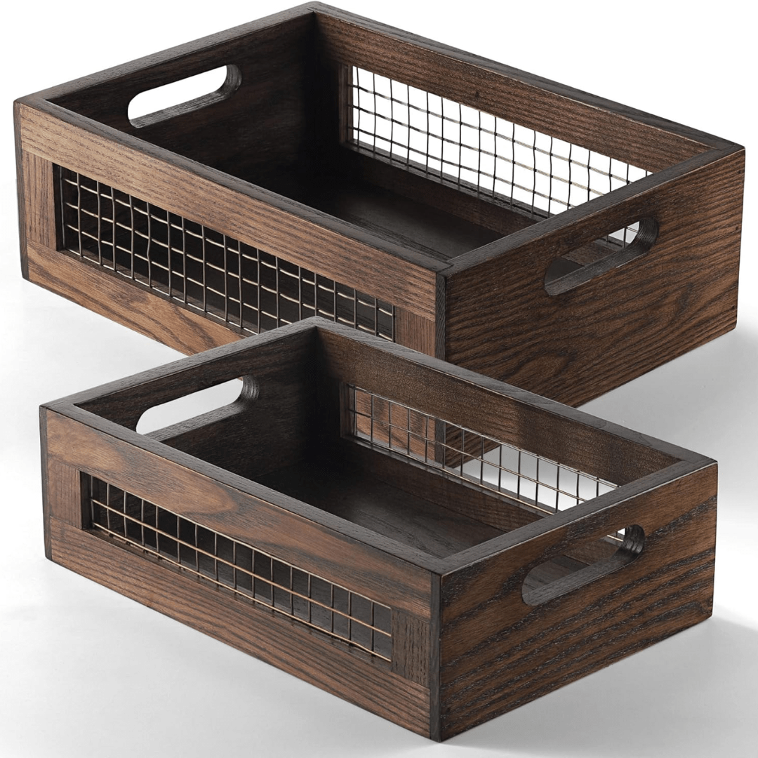 Rustic Wooden Storage Baskets – Set of 2