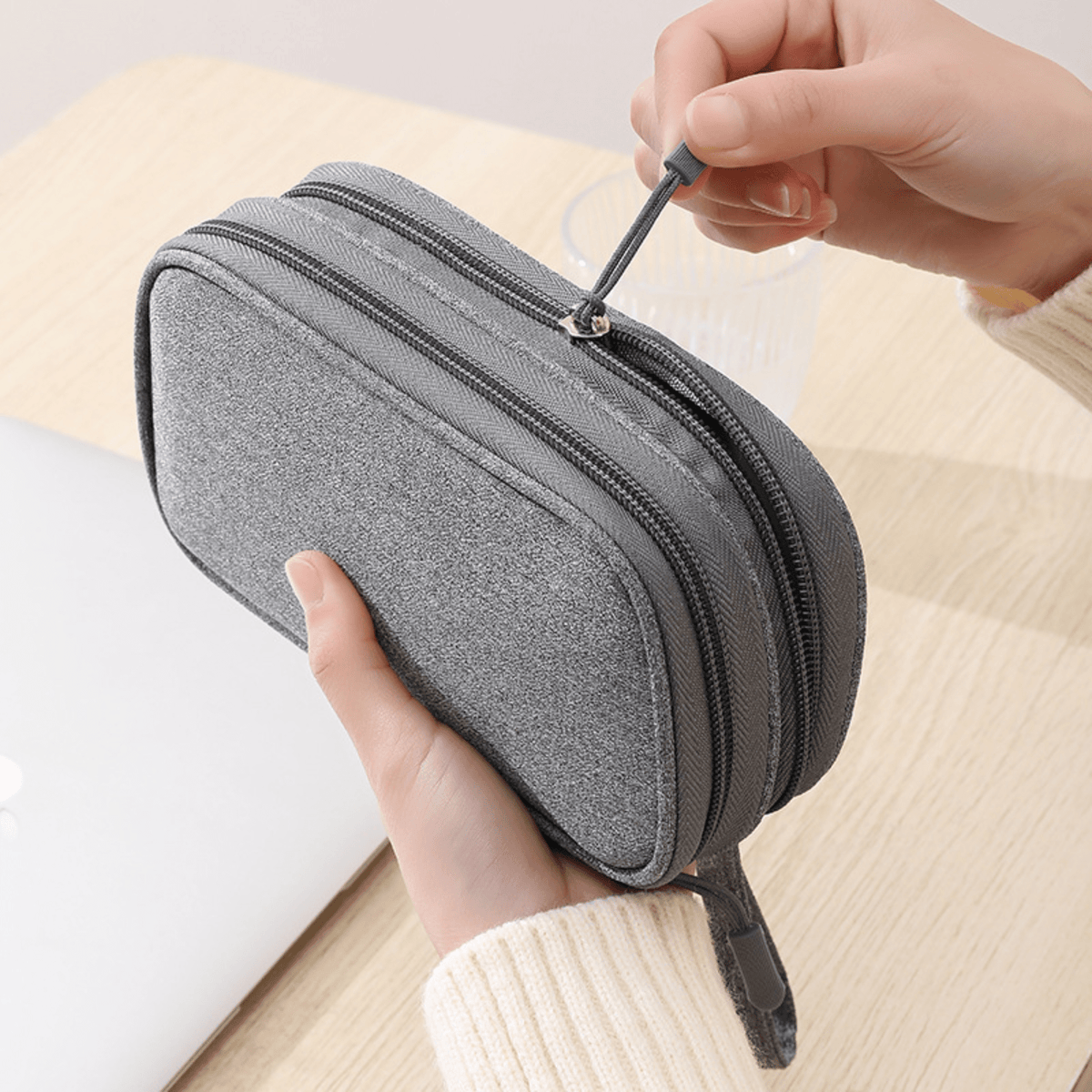 Portable  Storage Bag with Multiple Compartments and Zipper Closure