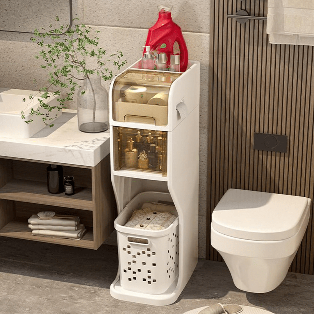 Multi-Layer Bathroom Storage Cabinet and Laundry Basket