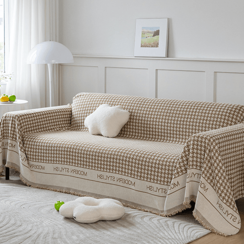 Houndstooth Beige Elegance Chenille Sofa Cover