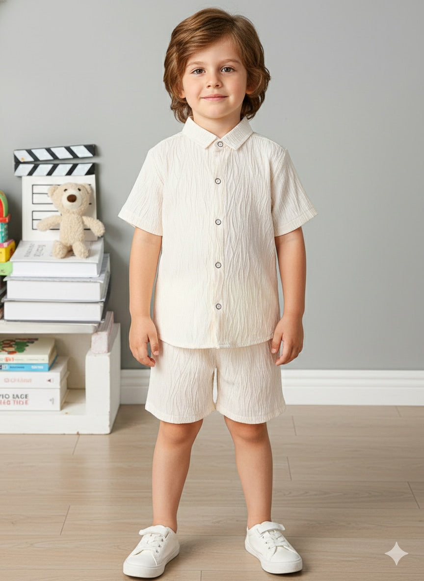 Boys Cream Cotton Shirt & Shorts Set