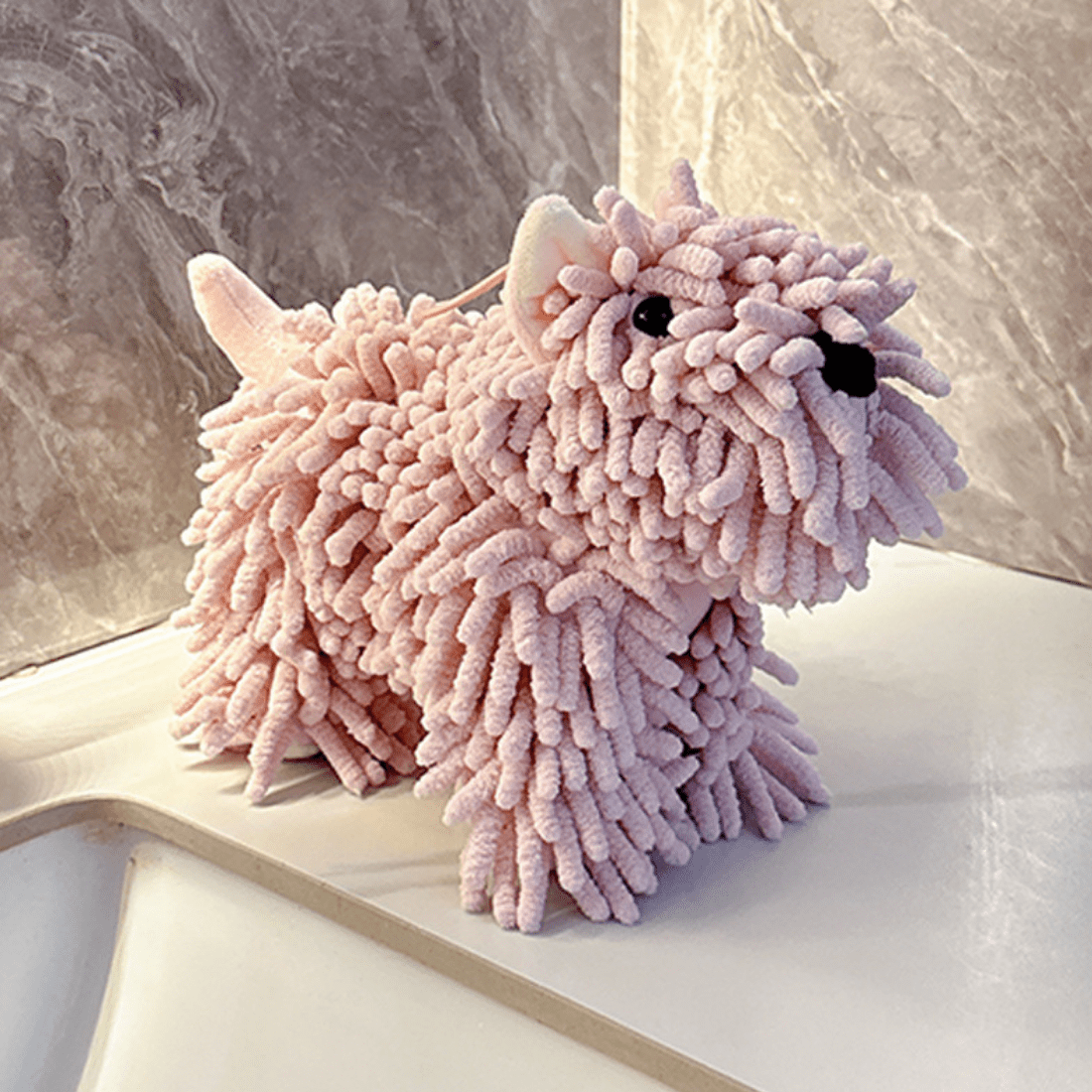 Soft Puppy-Themed Chenille Pink Hand Towel