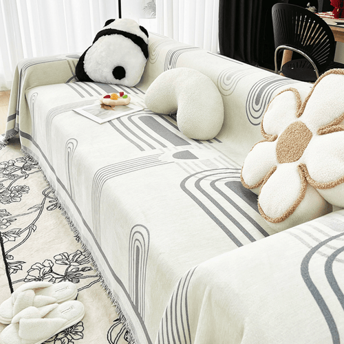 Off White & Grey Elegance Chenille Sofa Cover