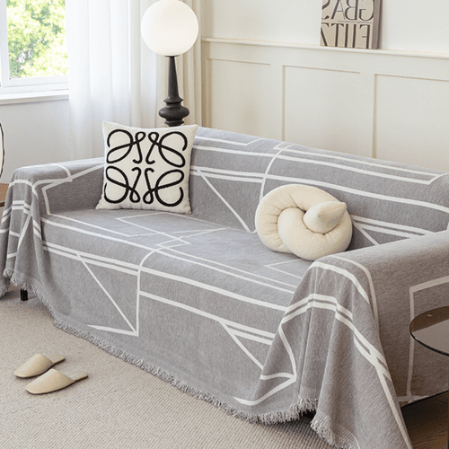 Geometric Print Light Grey Elegance Chenille Sofa Cover