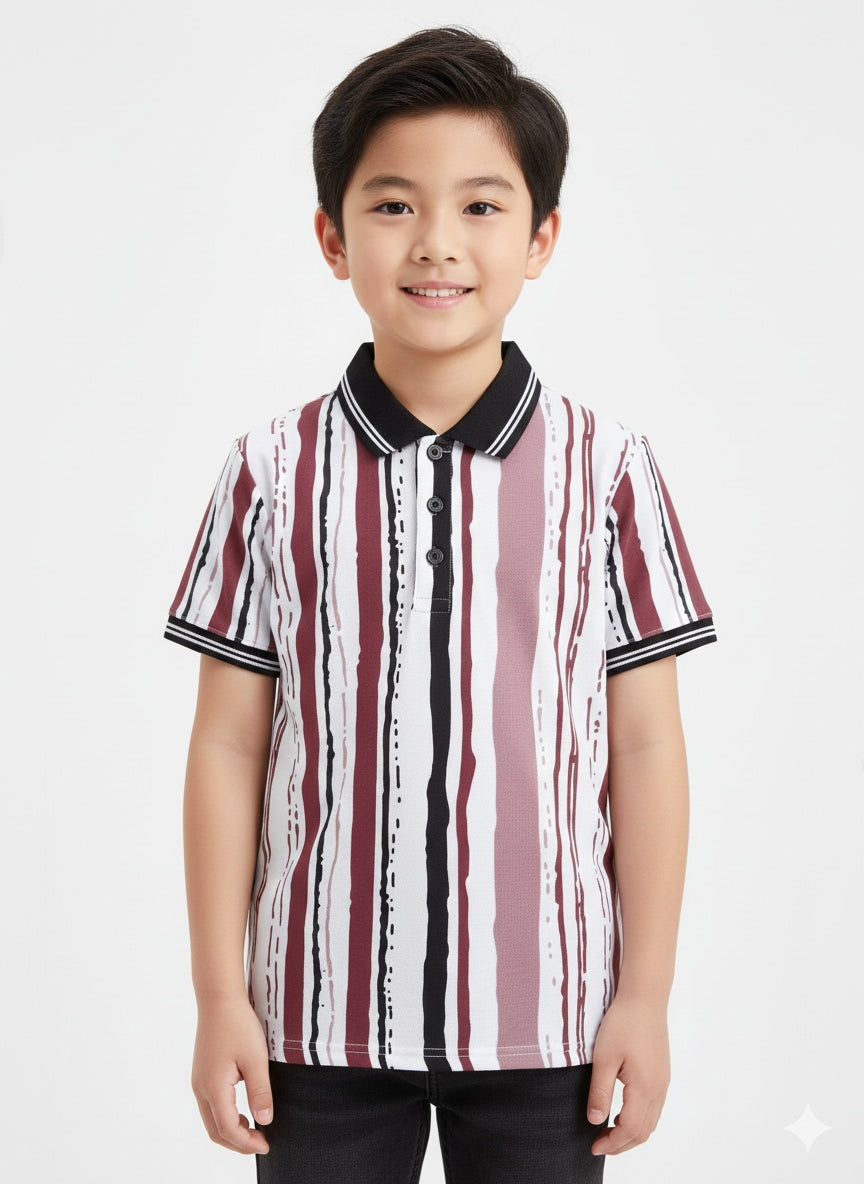 Boys Abstract Vertical Stripe Printed Polo T-Shirt