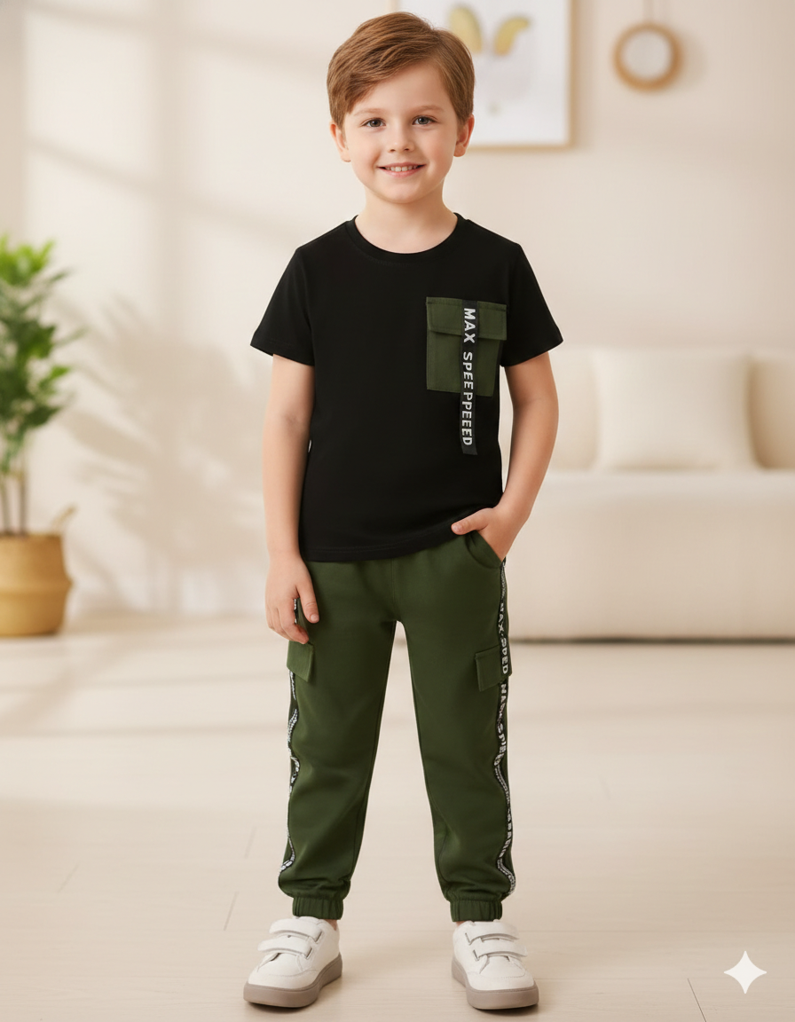 Max Speed Utility Cargo Co-ord Set Black & Olive Green
