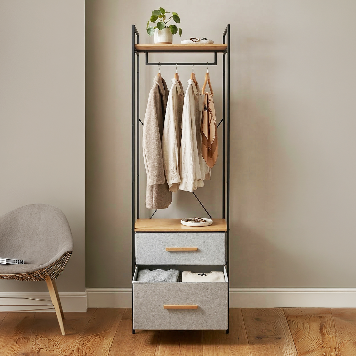 Modern Space-Saving Clothing Rack with Oxford Storage Drawers