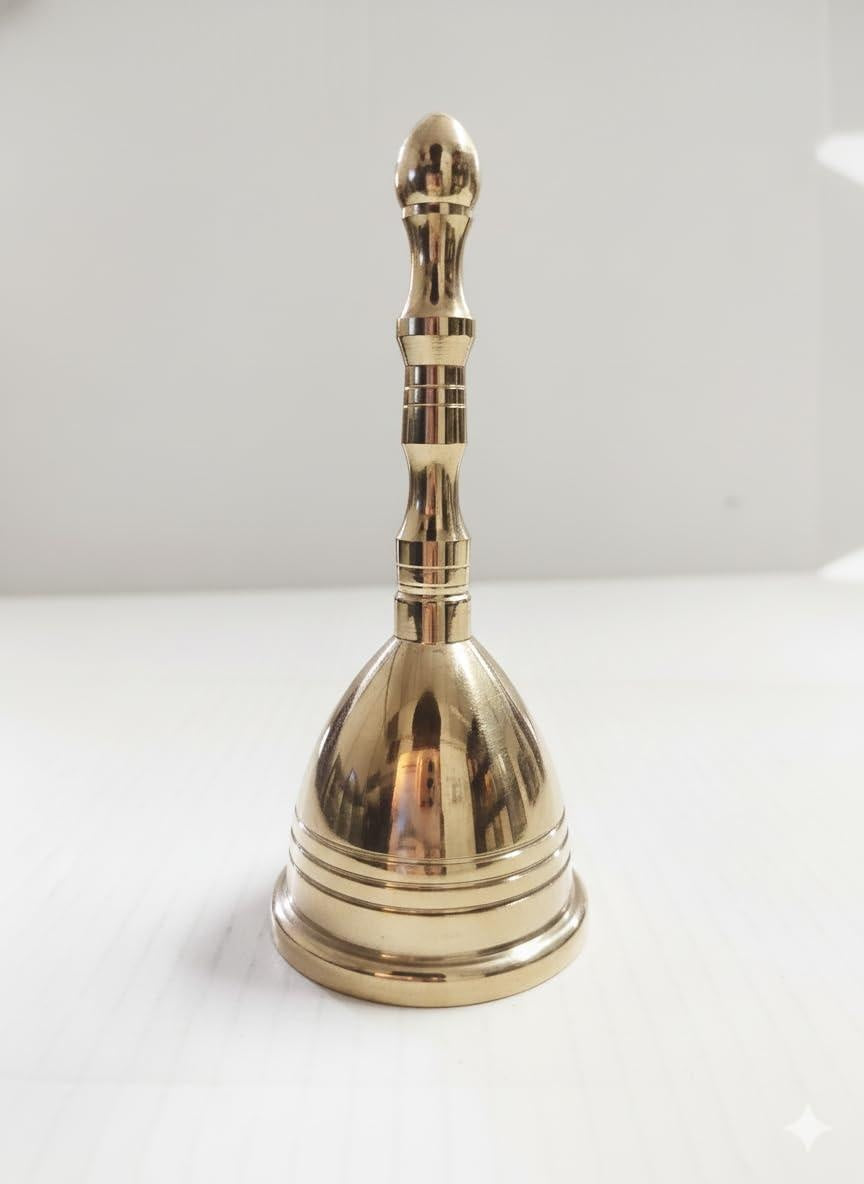 4 Inch Hand Bell for Pooja, Solid Brass | Temple and Home Use
