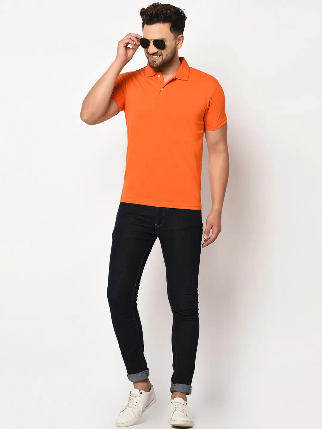 Cotton Blend Solid Half Sleeves Polo T-Shirt For Men