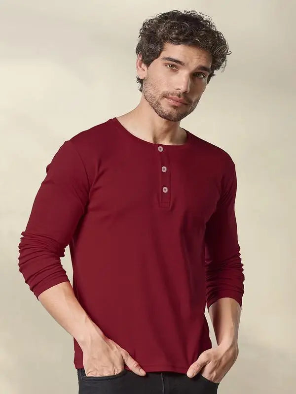 Men’s Full Sleeve Cotton Henley T-shirt