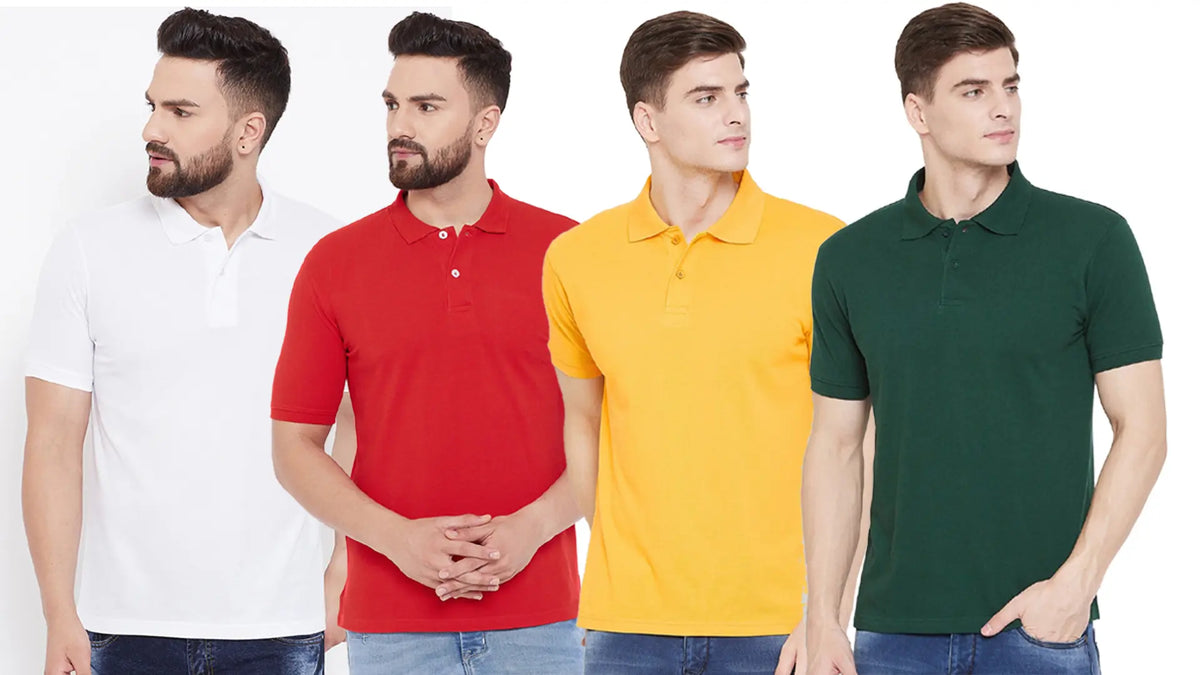 Men’s Cotton Blend Solid Half Sleeves Polo Neck T-Shirt (Pack of 4)