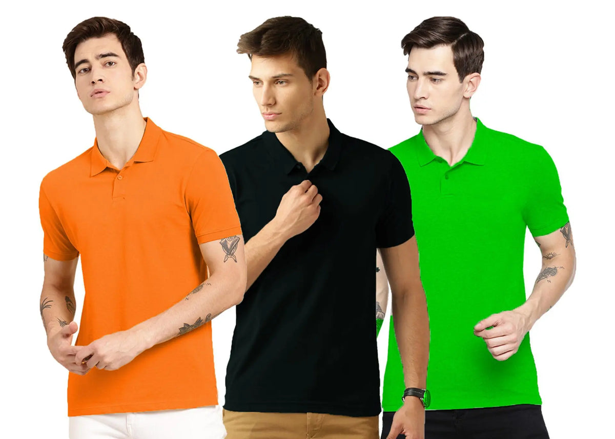 Poly Cotton Solid Half Sleeves Polo T-Shirts (Buy 1 Get 2) For Men