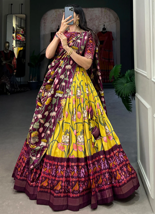Wonderful Yellow Patola Printed Silk Festival Wear Lehenga Choli.