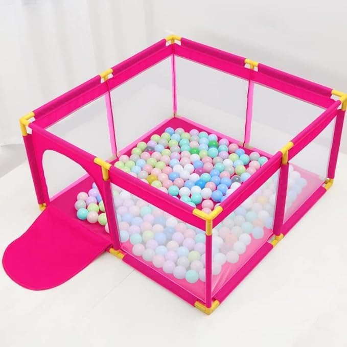 Baby Playpen with Balls – Portable Play Yard with Mesh Panels for Safety & Visibility, Indoor/Outdoor Toddler Activity Fence for Boys & Girls (Pink)