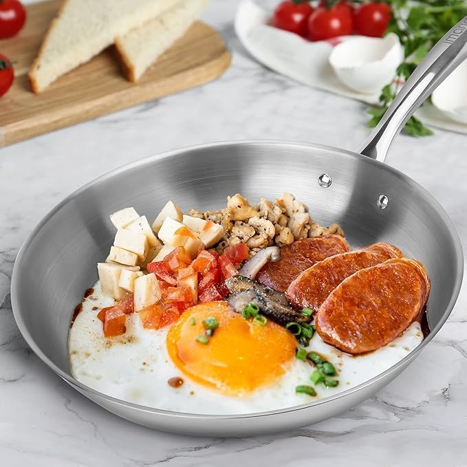 24cm Frypan/Steel Pan, Scratch Resistant, for Spice Tempering - Steel Handle Frying Pan Induction Base, Stay Cool Long Handle, Mirror Finish, Easy to Clean - Induction and Gas Stove Ready