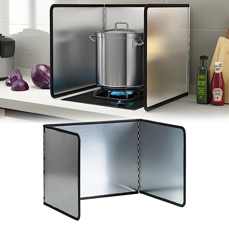 3 Sided Splatter Guard, Foldable Stainless Steel Oil Splatter Screens for Frying Anti Splatter Shield Guard Effective Frying Protection