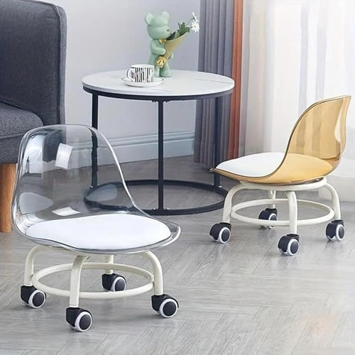 Low Rolling Stool with Backrest, Compact Rolling Stool with Wheels, Small Portable Seat for Home, Office, Outdoor, and Travel Use