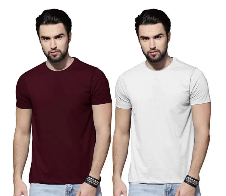Men’s Cotton Solid Half Sleeves Round Neck T-Shirt Pack Of 2
