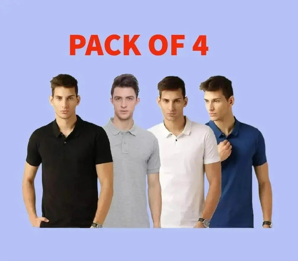 Men’s Cotton Solid Half Sleeves Polo Neck T-Shirt Pack of 4