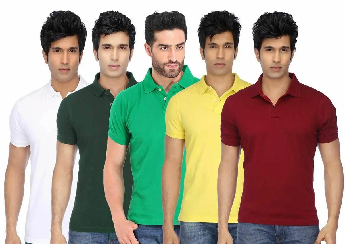 Men’s Poly Cotton Solid Half Sleeves Polo T-shirt (Pack of 5)