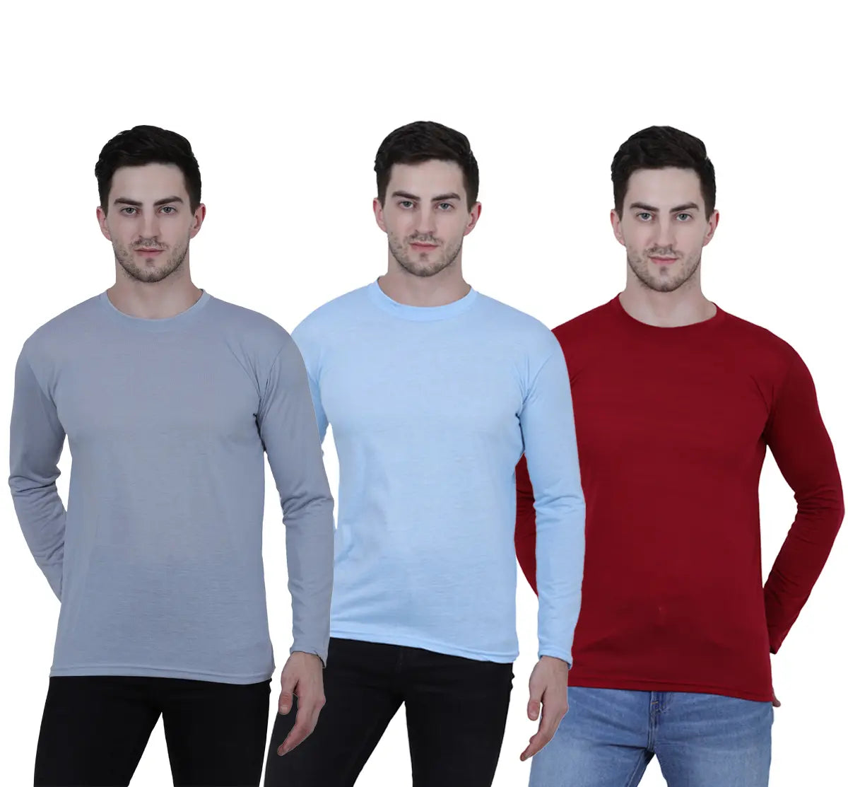 Men’s Cotton Round Neck Full Sleeves Stylish T-shirt (Pack of 3)