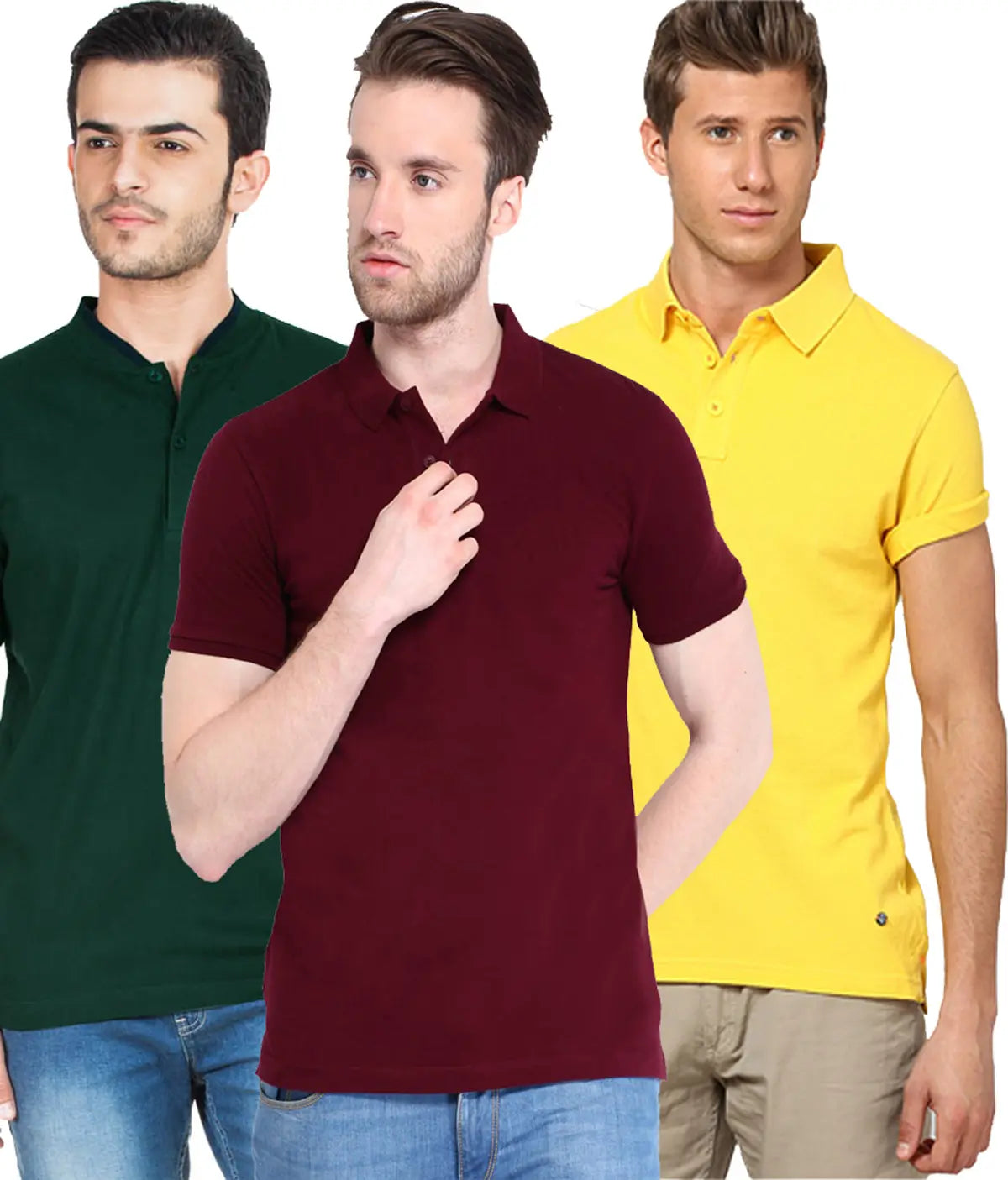Men’s Poly Cotton Solid Half Sleeves Polo T-shirt (Pack of 3)