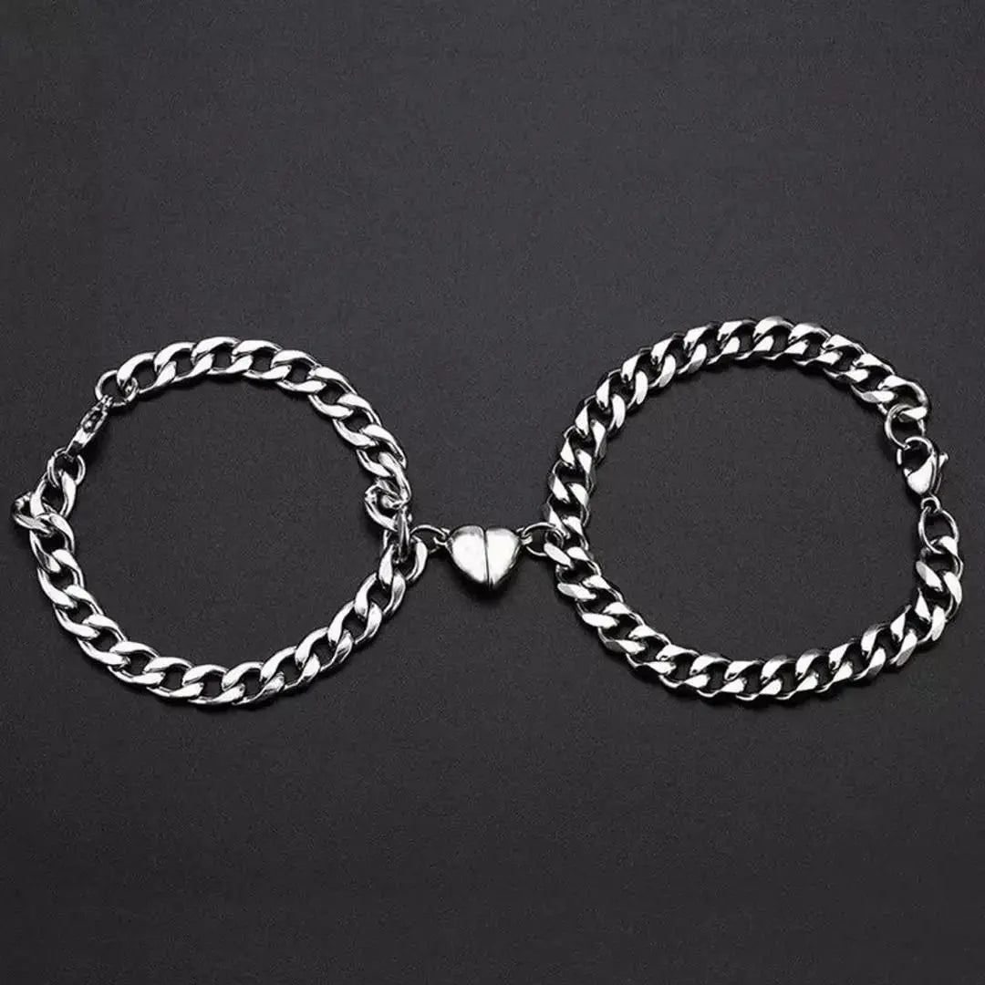 Silver Heart Magnetic Couple Chain Bracelet