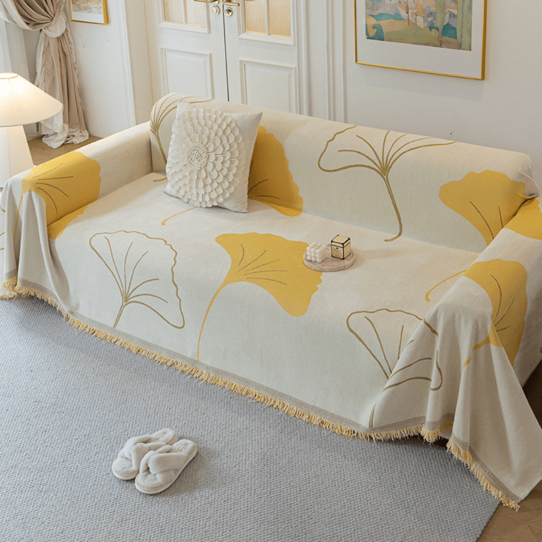 Ginkgo Leaf Print Yellow Elegance Chenille Sofa Cover :[EM-SC-29] Style-5