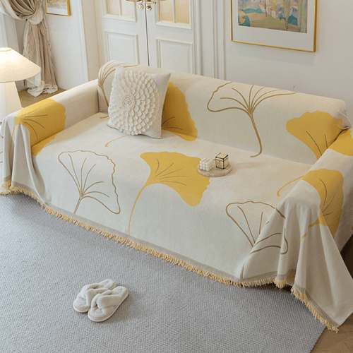 Ginkgo Leaf Print Yellow Elegance Chenille Sofa Cover :[EM-SC-29] Style-5