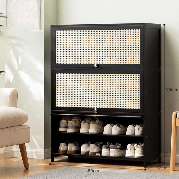 Multi-Tier Bamboo Wood Storage Shelf with Flip-Up Doors (80cm)