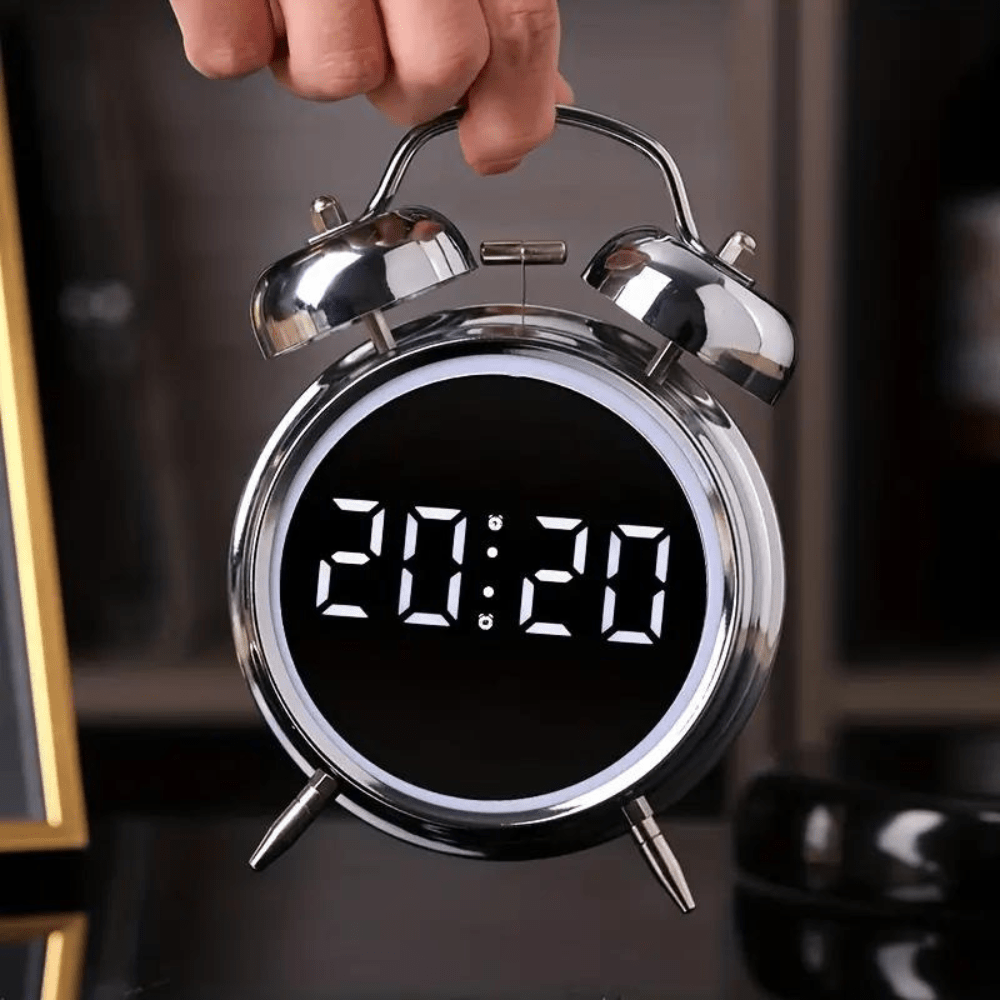 LED Display Twin Bell Metal Clock