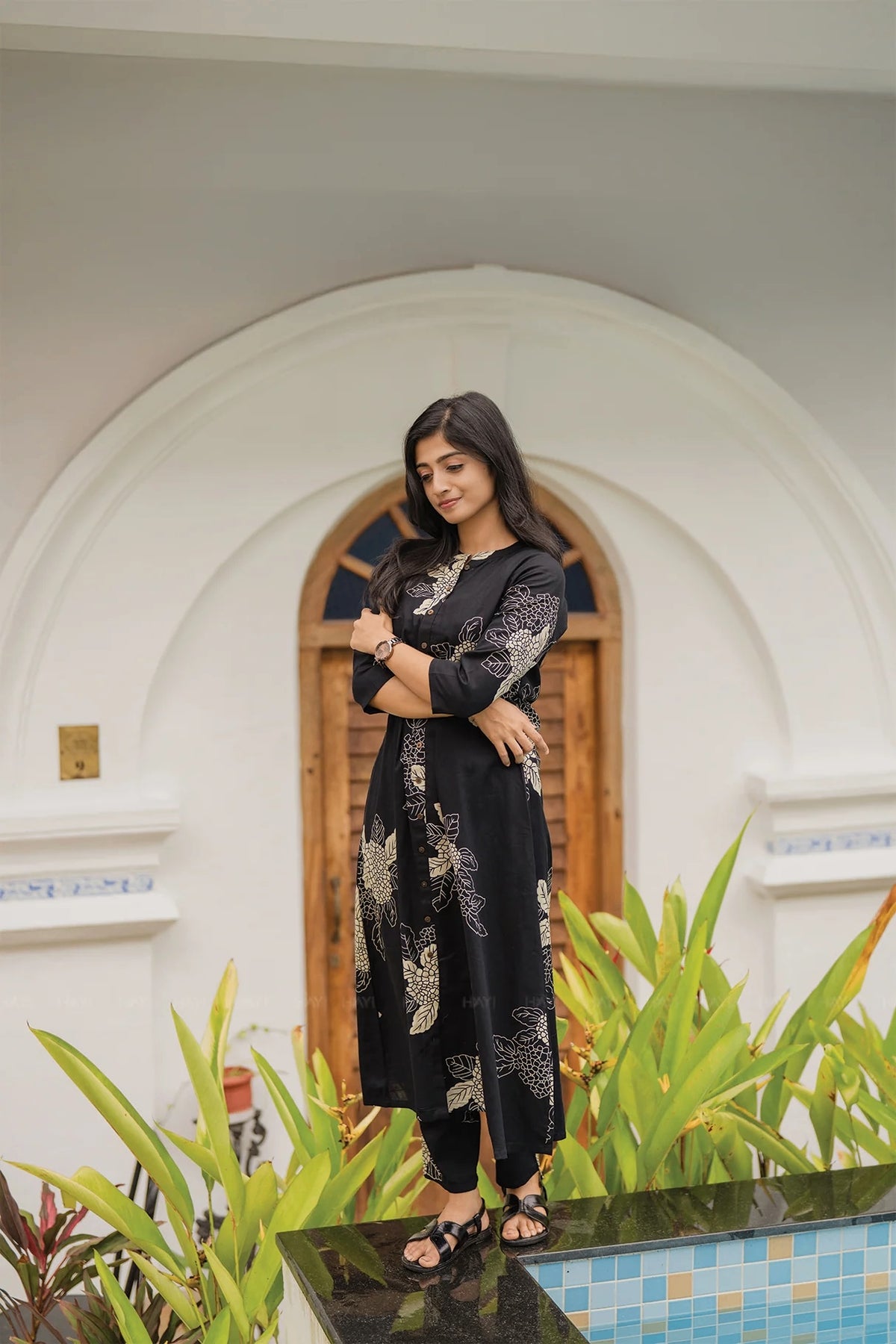 Black Bloom Printed Kurti  For Women