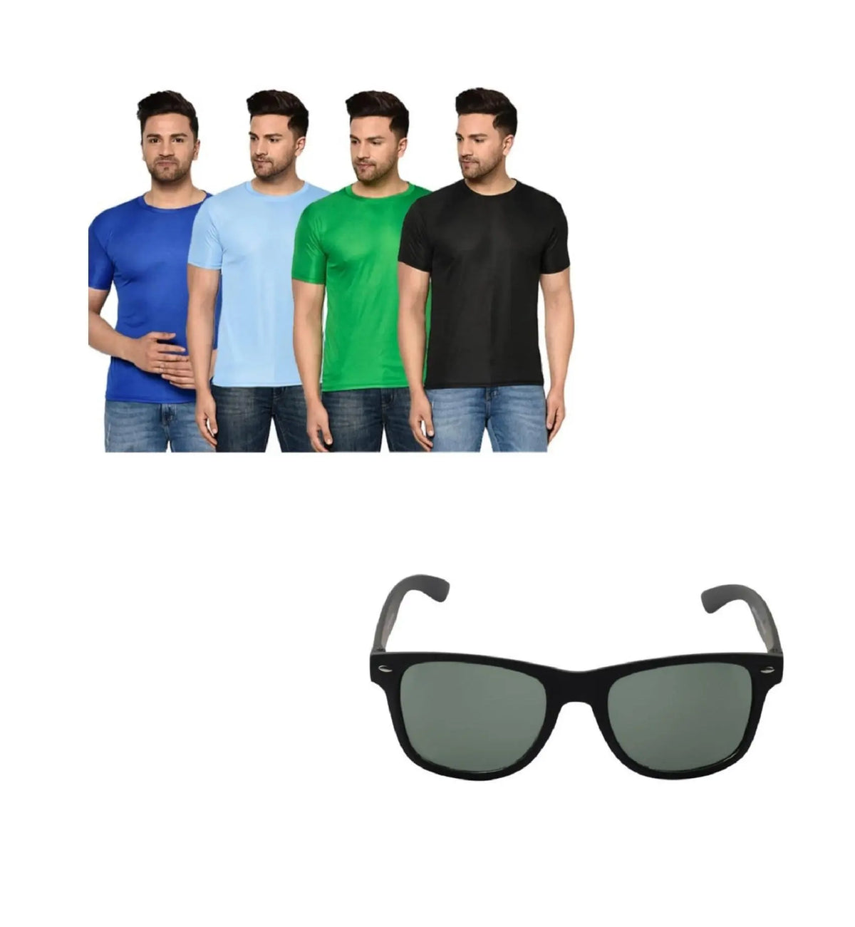 Men’s Pack Of-4 Half Sleeves Round Neck T-shirt With Combo Wayfarer Sunglass